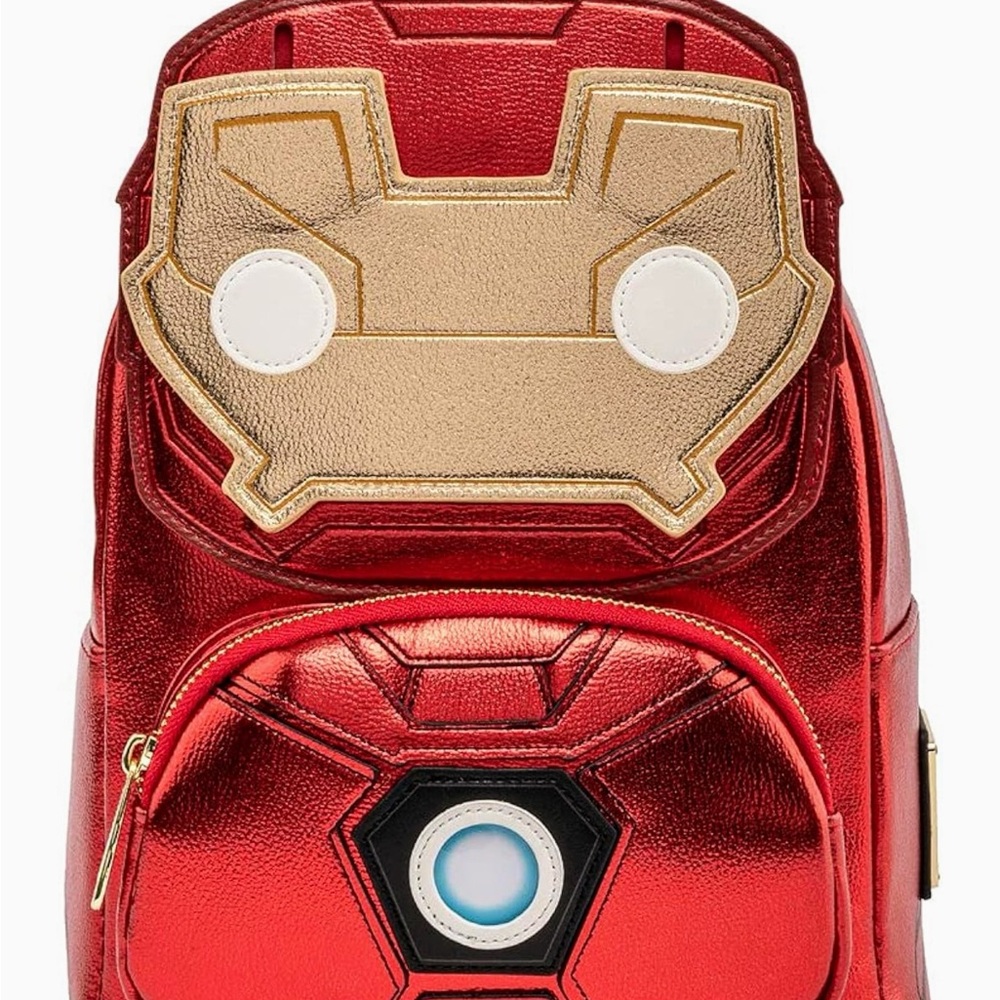 LOUNGEFLY Marvel Iron Man Tony Stark Funko Pop Red and Gold Superhero Backpack